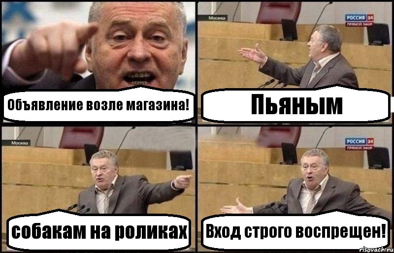 Объявление возле магазина! Пьяным собакам на роликах Вход строго воспрещен!, Комикс Жириновский