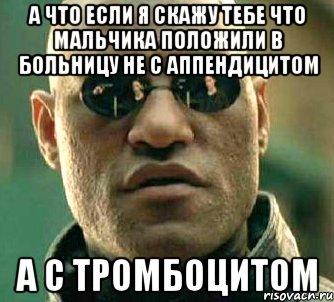 а что если я скажу тебе что мальчика положили в больницу не с аппендицитом а с тромбоцитом, Мем  а что если я скажу тебе