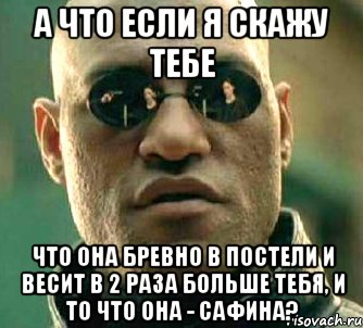 а что если я скажу тебе что она бревно в постели и весит в 2 раза больше тебя, и то что она - сафина?, Мем  а что если я скажу тебе