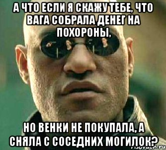 а что если я скажу тебе, что вага собрала денег на похороны, но венки не покупала, а сняла с соседних могилок?