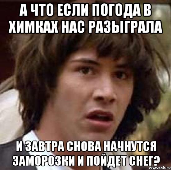 а что если погода в химках нас разыграла и завтра снова начнутся заморозки и пойдет снег?, Мем А что если (Киану Ривз)