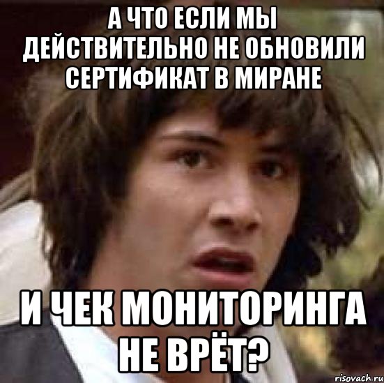 а что если мы действительно не обновили сертификат в миране и чек мониторинга не врёт?, Мем А что если (Киану Ривз)