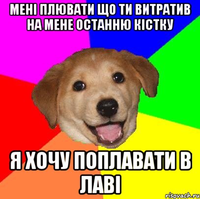 мені плювати що ти витратив на мене останню кістку я хочу поплавати в лаві, Мем Advice Dog