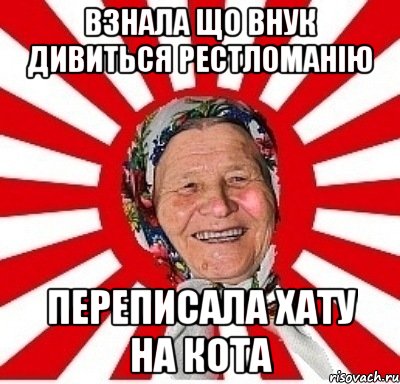 взнала що внук дивиться рестломанію переписала хату на кота, Мем  бабуля