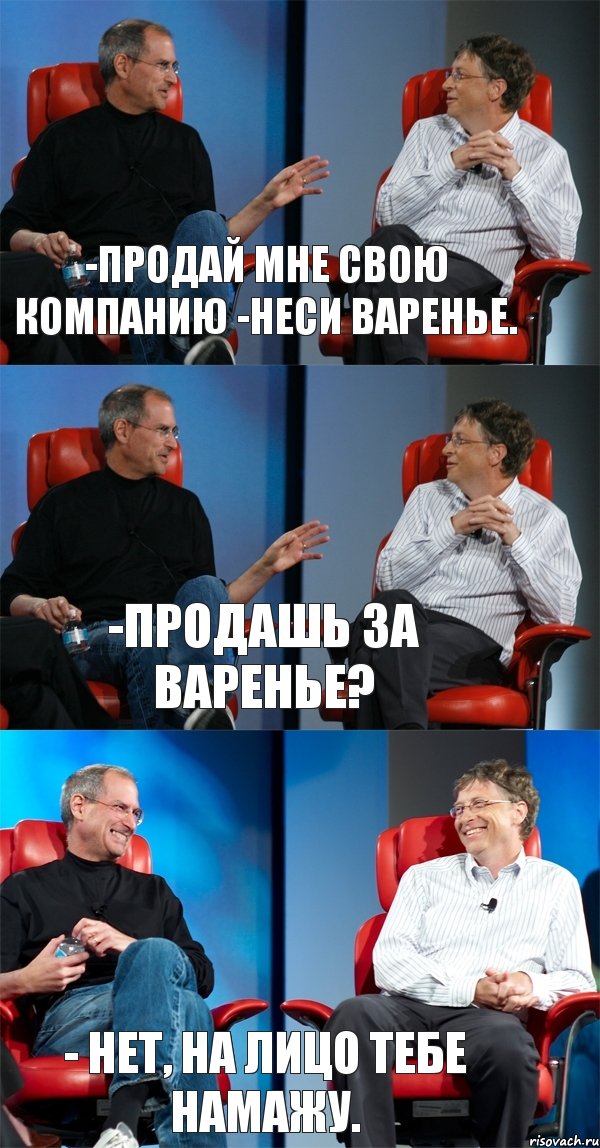 -Продай мне свою компанию -Неси варенье. -Продашь за варенье? - Нет, на лицо тебе намажу.