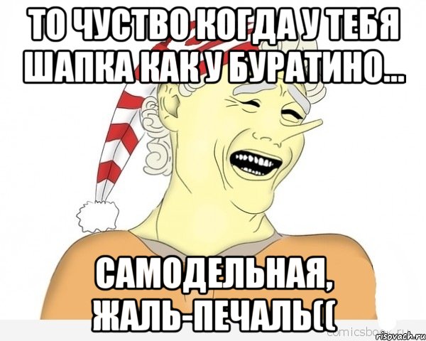 то чуство когда у тебя шапка как у буратино... самодельная, жаль-печаль((, Мем буратино