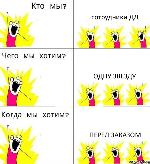 сотрудники ДД Одну звезду ПЕРЕД ЗАКАЗОМ, Комикс Что мы хотим