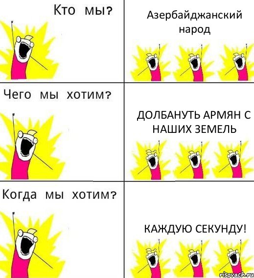 Азербайджанский народ Долбануть армян с наших земель Каждую секунду!, Комикс Что мы хотим