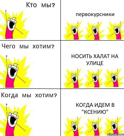 первокурсники носить халат на улице когда идем в "ксению", Комикс Что мы хотим