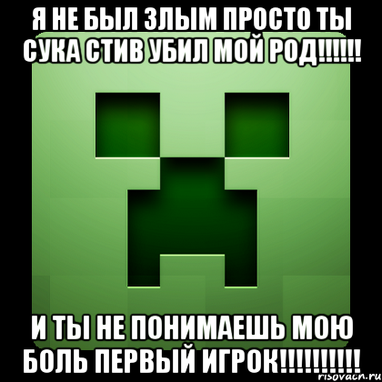 я не был злым просто ты сука стив убил мой род!!! и ты не понимаешь мою боль первый игрок!!!, Мем Creeper