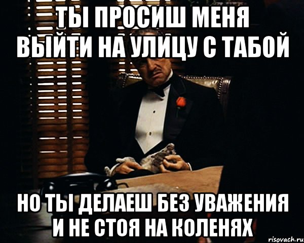 ты просиш меня выйти на улицу с табой но ты делаеш без уважения и не стоя на коленях