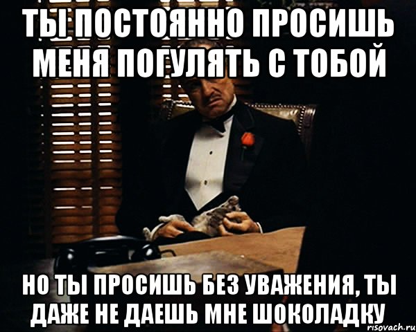 ты постоянно просишь меня погулять с тобой но ты просишь без уважения, ты даже не даешь мне шоколадку, Мем Дон Вито Корлеоне