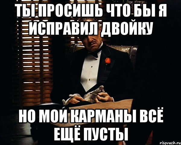 ты просишь что бы я исправил двойку но мои карманы всё ещё пусты, Мем Дон Вито Корлеоне