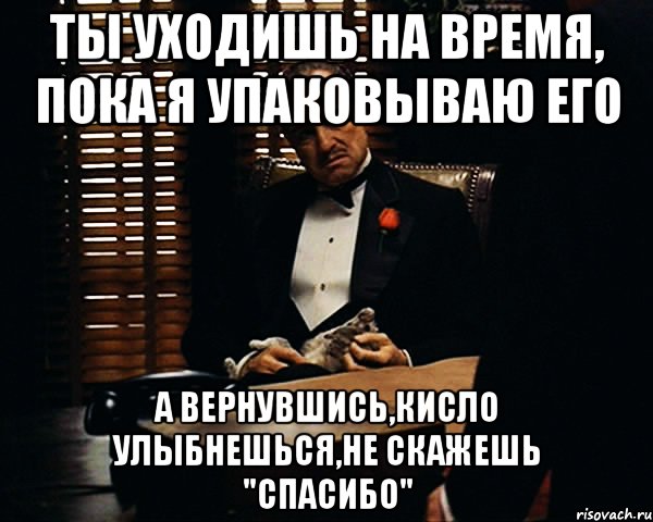 ты уходишь на время, пока я упаковываю его а вернувшись,кисло улыбнешься,не скажешь "спасибо", Мем Дон Вито Корлеоне