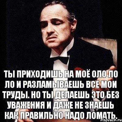 Ты приходишь на моё оло ло ло и разламываешь все мои труды. Но ты делаешь это без уважения и даже не знаешь как правильно надо ломать.