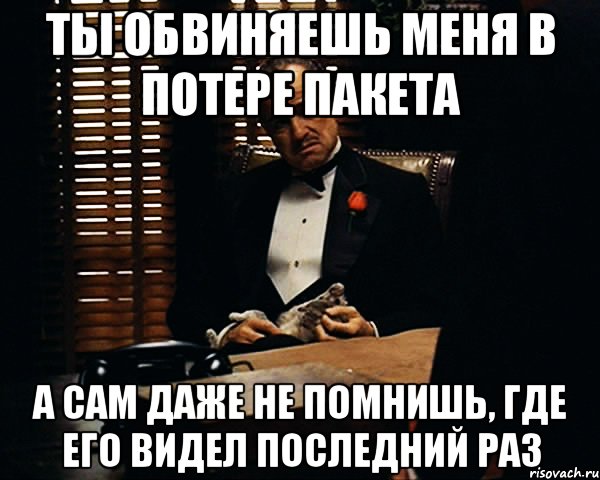 ты обвиняешь меня в потере пакета а сам даже не помнишь, где его видел последний раз