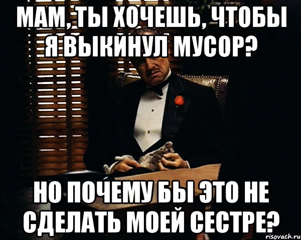 мам, ты хочешь, чтобы я выкинул мусор? но почему бы это не сделать моей сестре?, Мем Дон Вито Корлеоне