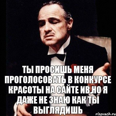 Ты просишь меня проголосовать в конкурсе красоты на сайте ИВ,но я даже не знаю как ты выглядишь