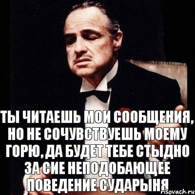 Ты читаешь мои сообщения, но не сочувствуешь моему горю, да будет тебе стыдно за сие неподобающее поведение сударыня