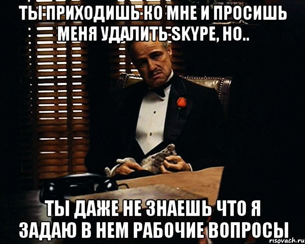 ты приходишь ко мне и просишь меня удалить skype, но.. ты даже не знаешь что я задаю в нем рабочие вопросы, Мем Дон Вито Корлеоне