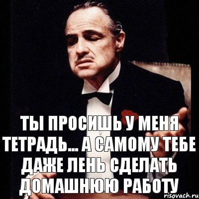 Ты просишь у меня тетрадь... А самому тебе даже лень сделать домашнюю работу