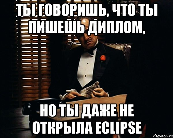 ты говоришь, что ты пишешь диплом, но ты даже не открыла eclipse, Мем Дон Вито Корлеоне