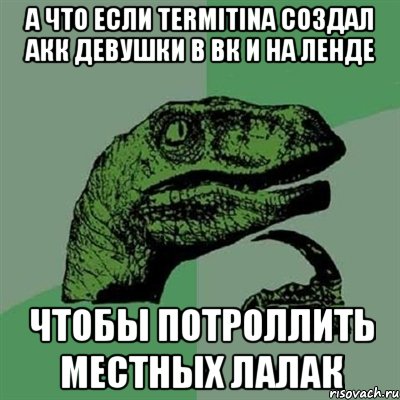 а что если termitina создал акк девушки в вк и на ленде чтобы потроллить местных лалак, Мем Филосораптор