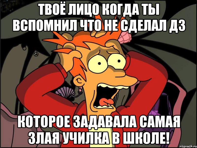 твоё лицо когда ты вспомнил что не сделал дз которое задавала самая злая училка в школе!, Мем Фрай в панике