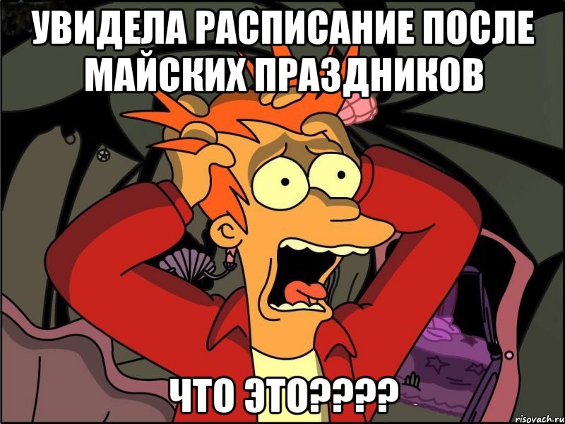 увидела расписание после майских праздников что это???, Мем Фрай в панике