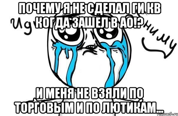 почему я не сделал ги кв когда зашел в ао!? и меня не взяли по торговым и по лютикам..., Мем Иди обниму