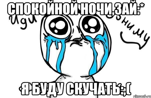 спокойной ночи,зай:* я буду скучать:,(