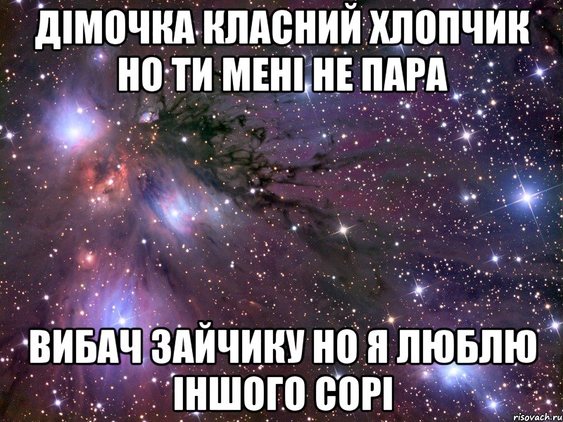 дімочка класний хлопчик но ти мені не пара вибач зайчику но я люблю іншого сорі, Мем Космос