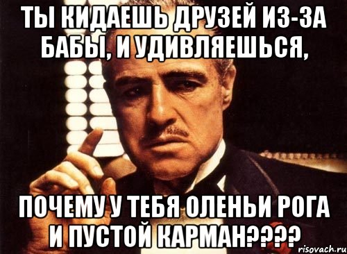 ты кидаешь друзей из-за бабы, и удивляешься, почему у тебя оленьи рога и пустой карман???, Мем крестный отец