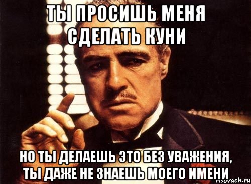 ты просишь меня сделать куни но ты делаешь это без уважения, ты даже не знаешь моего имени, Мем крестный отец