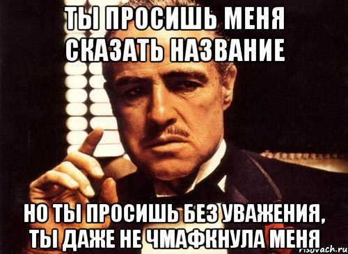 ты просишь меня сказать название но ты просишь без уважения, ты даже не чмафкнула меня, Мем крестный отец