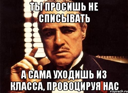 ты просишь не списывать а сама уходишь из класса, провоцируя нас, Мем крестный отец