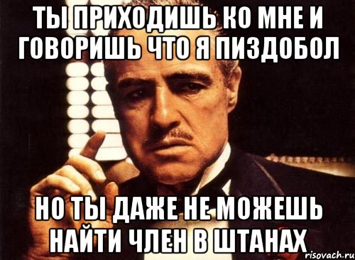 ты приходишь ко мне и говоришь что я пиздобол но ты даже не можешь найти член в штанах, Мем крестный отец