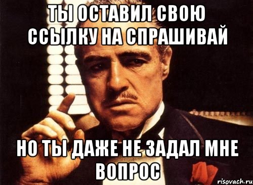 ты оставил свою ссылку на спрашивай но ты даже не задал мне вопрос, Мем крестный отец