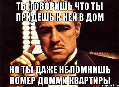 ты говоришь что ты придешь к ней в дом но ты даже не помнишь номер дома и квартиры, Мем крестный отец