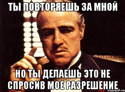 ты повторяешь за мной но ты делаешь это не спросив мое разрешение, Мем крестный отец