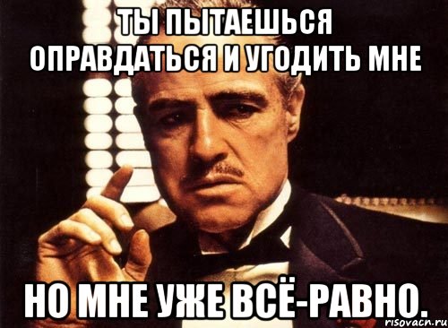 ты пытаешься оправдаться и угодить мне но мне уже всё-равно., Мем крестный отец