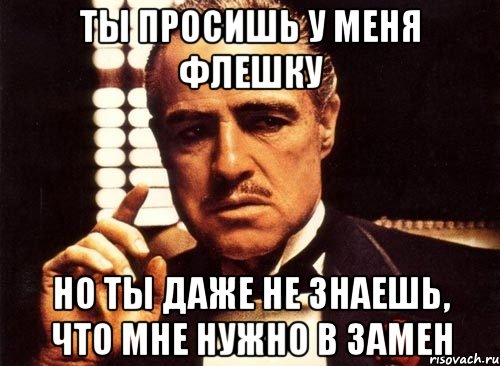 ты просишь у меня флешку но ты даже не знаешь, что мне нужно в замен, Мем крестный отец