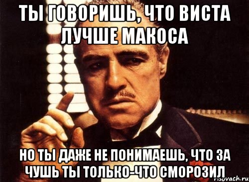 ты говоришь, что виста лучше макоса но ты даже не понимаешь, что за чушь ты только-что сморозил, Мем крестный отец