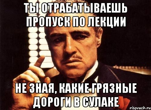 ты отрабатываешь пропуск по лекции не зная, какие грязные дороги в сулаке, Мем крестный отец