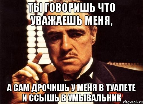 ты говоришь что уважаешь меня, а сам дрочишь у меня в туалете и ссышь в умывальник, Мем крестный отец