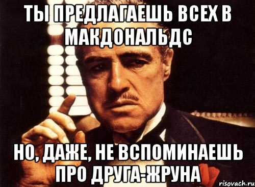 ты предлагаешь всех в макдональдс но, даже, не вспоминаешь про друга-жруна, Мем крестный отец