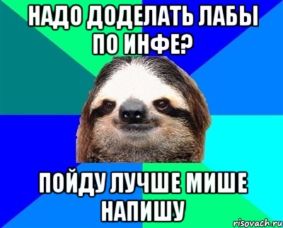 надо доделать лабы по инфе? пойду лучше мише напишу