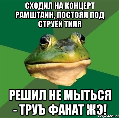 сходил на концерт рамштаин, постоял под струёй тиля решил не мыться - труъ фанат жэ!, Мем  Мерзкая жаба