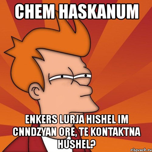 chem haskanum enkers lurja hishel im cnndzyan ore, te kontaktna hushel?, Мем Мне кажется или (Фрай Футурама)