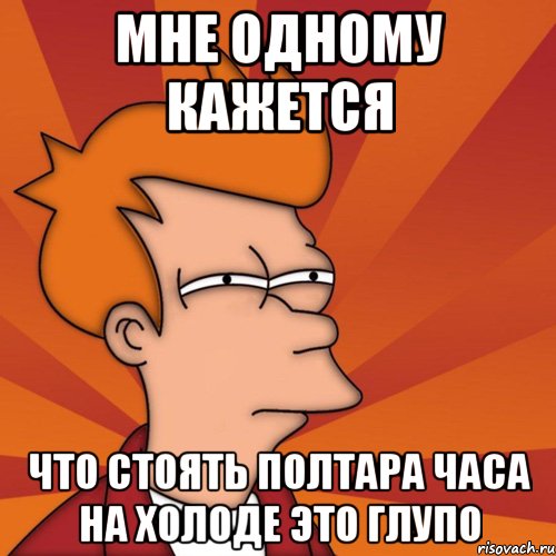 мне одному кажется что стоять полтара часа на холоде это глупо, Мем Мне кажется или (Фрай Футурама)